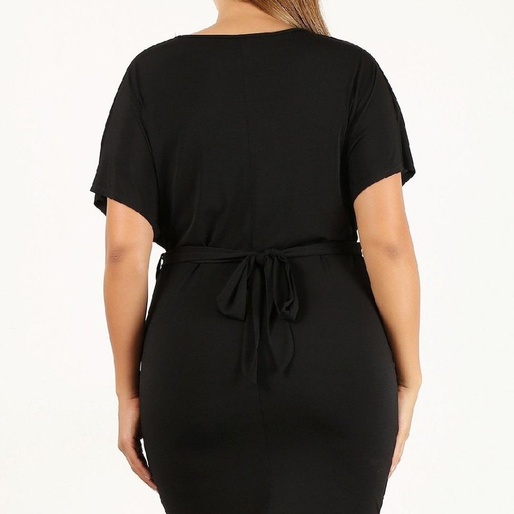 Haute Fox Black Faux Wrap Front Body Con Dress - Picture 2 of 9